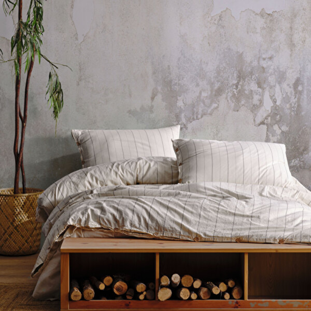 Macas Home Helen %100 Pamuklu Ipliği Boyalı Yıkamalı Çift Kişilik Nevresim Takımı 200*220 - 200 x 220 cm - Bej - Gri Nevresim Takımı Fiyatı