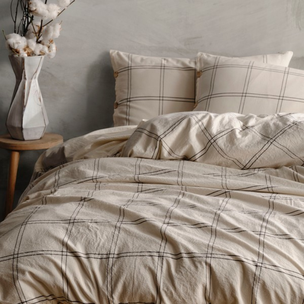 Macas Home Hera %100 Pamuklu Ipliği Boyalı Yıkamalı Çift Kişilik Nevresim Takımı 200 x 220 cm - Bej - Gri Nevresim Takımı Fiyatı