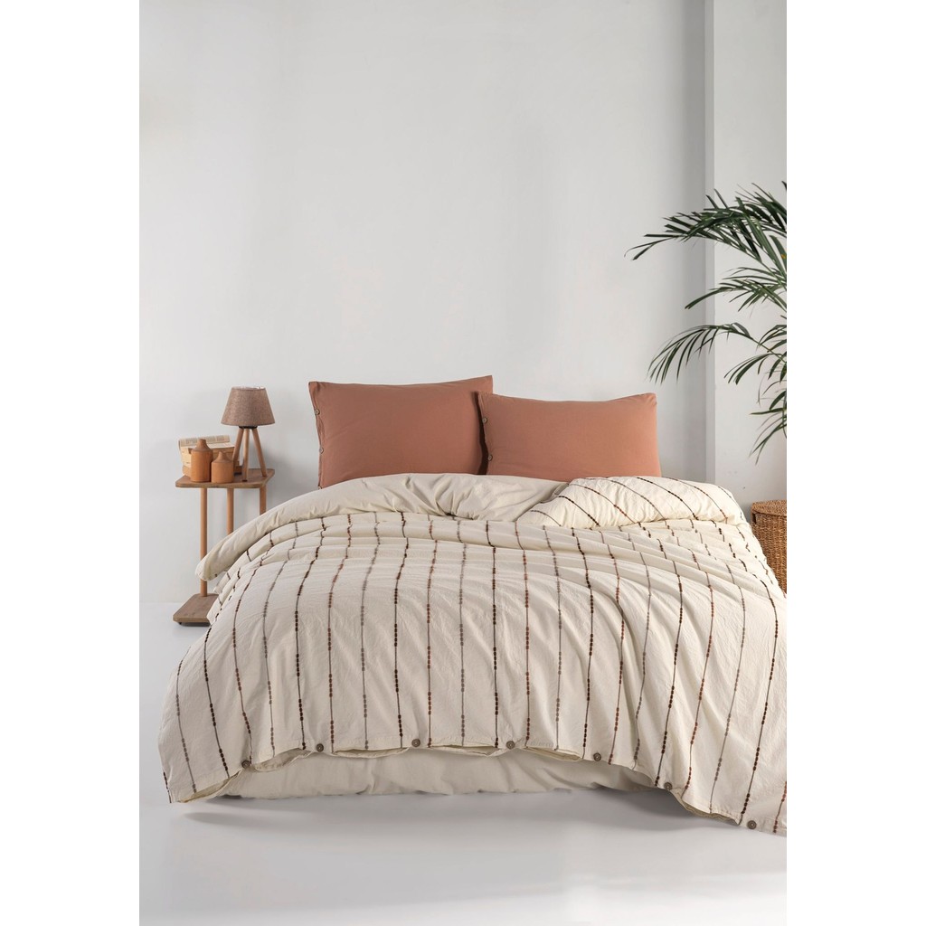 Macas Home Iris Mocca %100 Pamuklu Yıkamalı Ipliği Boya Vintage Çift Kişilik Nevresim Takım 200*220 - Ekru Nevresim Takımı Fiyatı