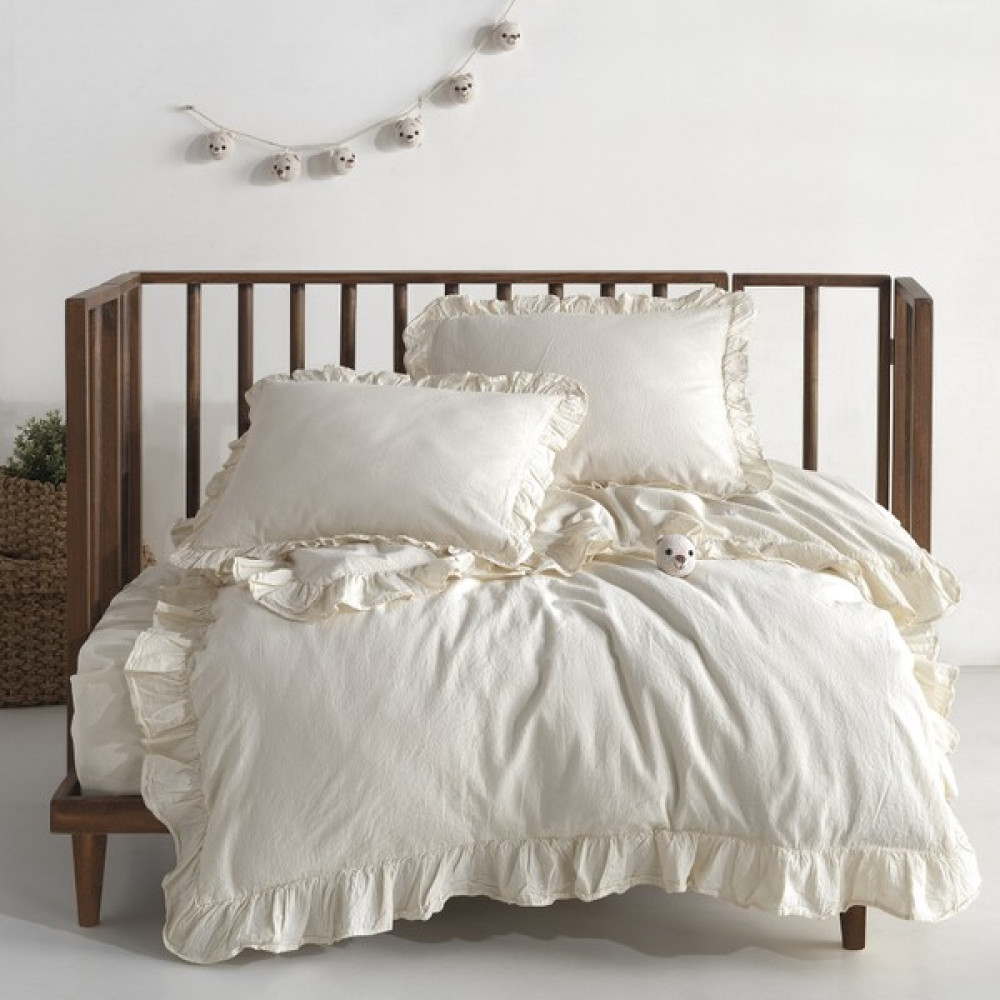 Macas Home Pure Natural Bebe %100 Pamuk Fırfırlı Yıkamalı Nevresim Takımı 100*150 - 100 x 150 cm - Bej Bebek Nevresim Takımı Fiyatı