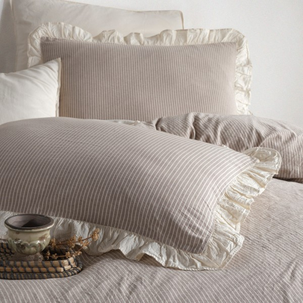 Macas Home Ruffle %100 Pamuklu Fırfırlı Ipliği Boyalı Tek Kişilik Nevresim Takımı 160 x 220 - Bej - Kahverengi - 160 x 220 cm Nevresim Takımı Fiyatı