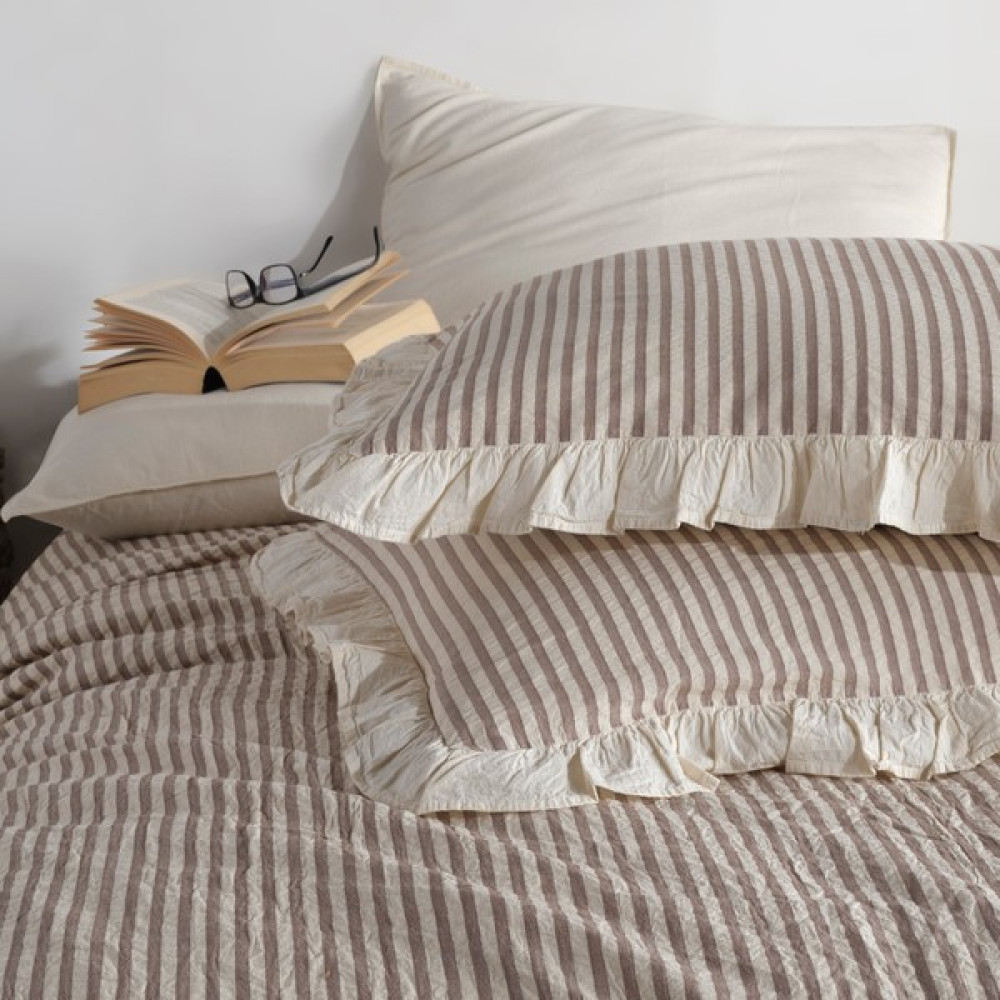 Macas Home Soil %100 Pamuklu Fırfırlı Ipliği Boyalı Tek Kişilik Nevresim Takımı 160 x 220 - Bej - Kahverengi - 160 x 220 cm Nevresim Takımı Fiyatı