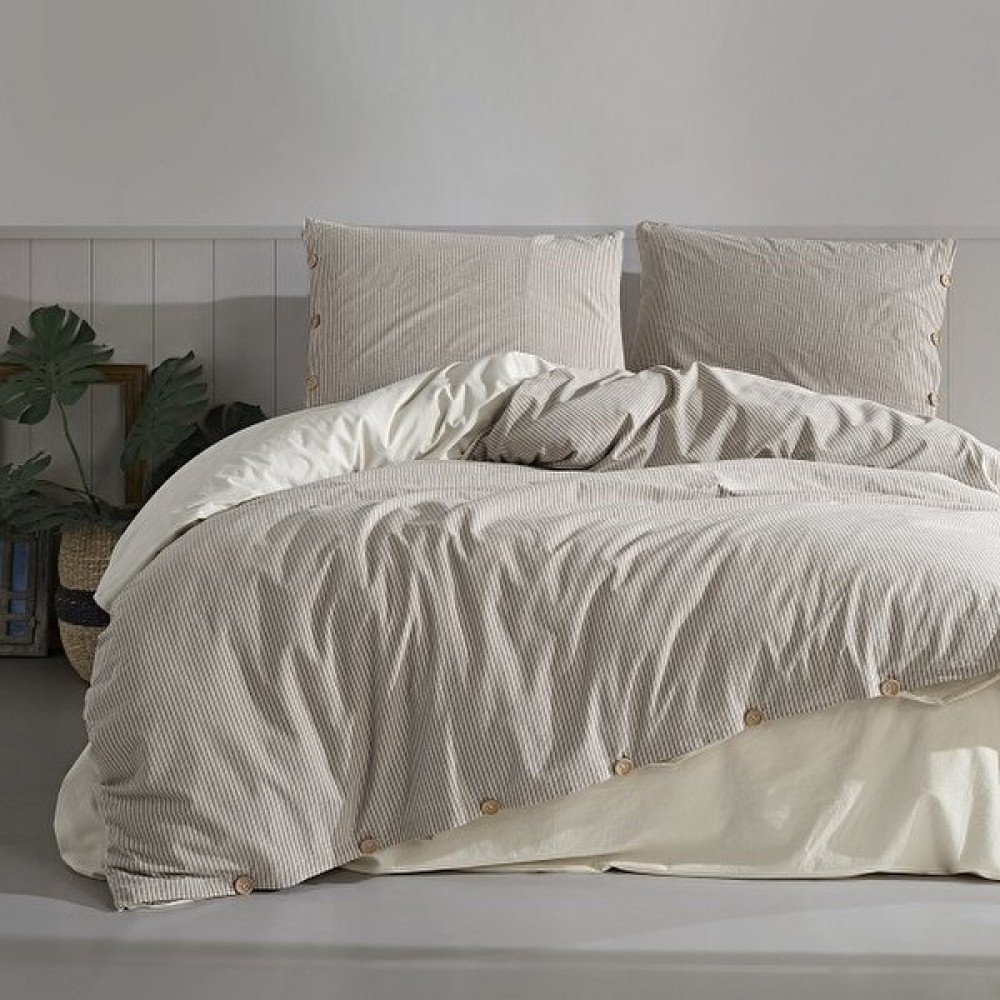 Macas Home Tezza  Pamuklu Ipliği Boyalı Yıkamalı Çift Kişilik Nevresim Takımı 200*220 - Krem - 200 x 220  cm Nevresim Takımı Fiyatı