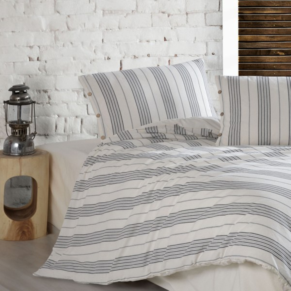 Macas Home Zeus Antrasit Yıkamalı Ipliği Boyalı Tek Kişilik Nevresim Takımı 160*220 - Krem - Antrasit - 160 x 210 cm Nevresim Takımı Fiyatı