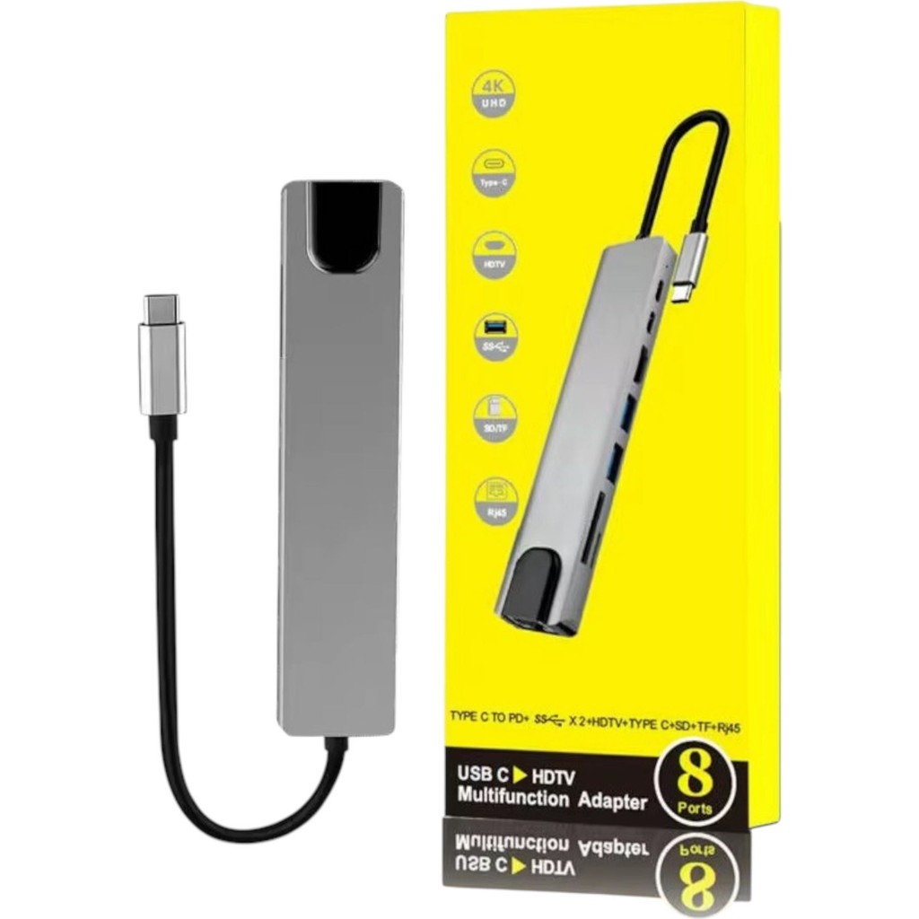 Macbook Pro Air USB Type-C Hub Dönüştürücü Çevirici Çoklayıcı USB HDMI Micro Sd 8 Girişli - Gri Bilgisayar Çevirici ve Adaptörü Fiyatı