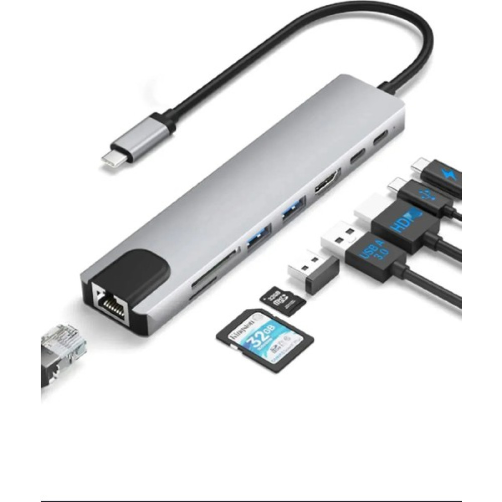 Macbook Pro/air Uyumlu USB Type-C 8 In 1 Hub Dönüştürücü Çevirici Çoklayıcı USB Hdmı Micro Sd 8 Girişli - Açık Gri Bilgisayar Çevirici ve Adaptörü Fiyatı