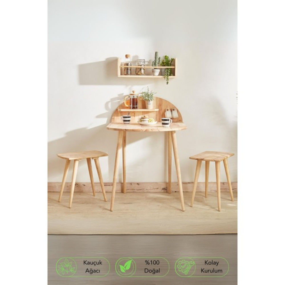 Macco Mobilya Natural Signature By Macco - Compact Chico Masa Ve Tabure Seti (3 Parça) Masif Kauçuk Ahşap Yemek & Mutfak Masası Fiyatı