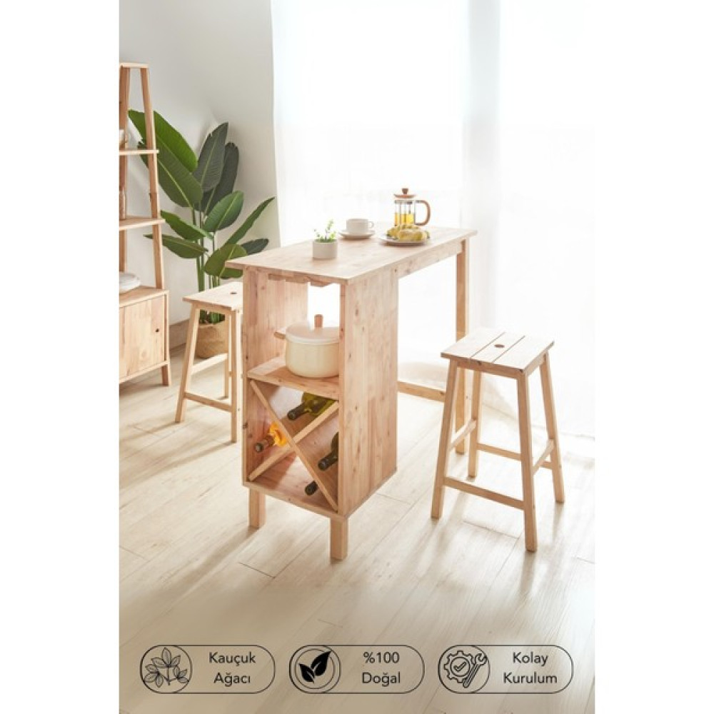Macco Mobilya Natural Signature By Macco - Verona Bar Tipi Bardaklıklı Masif Kauçuk Ağacı Masa - Ahşap Yemek & Mutfak Masası Fiyatı