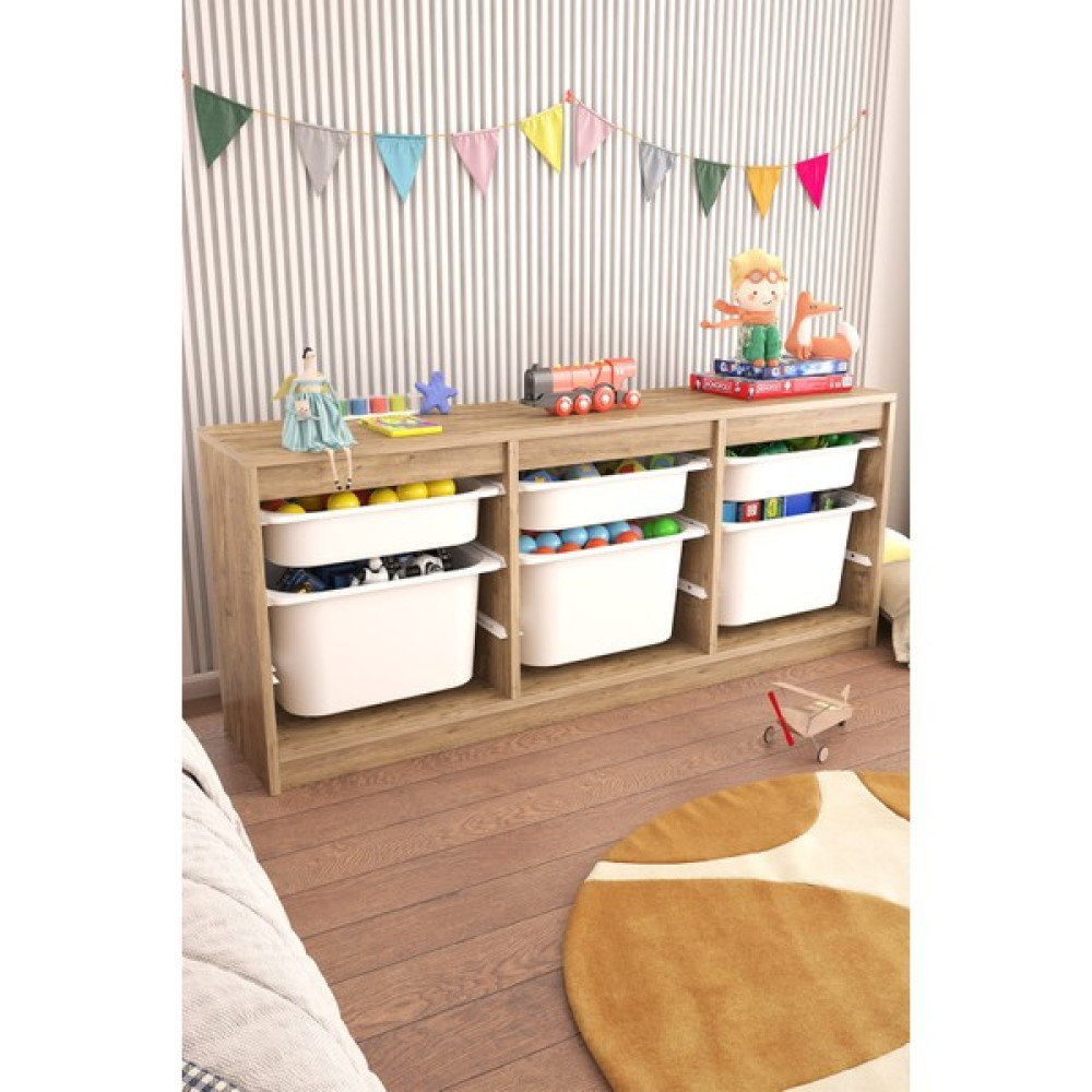 Macco Mobilya Tidy Çok Amaçlı 3+3 Sepetli Oyuncak dolabı - Atlantik Çam Gardrop & Dolap Fiyatı