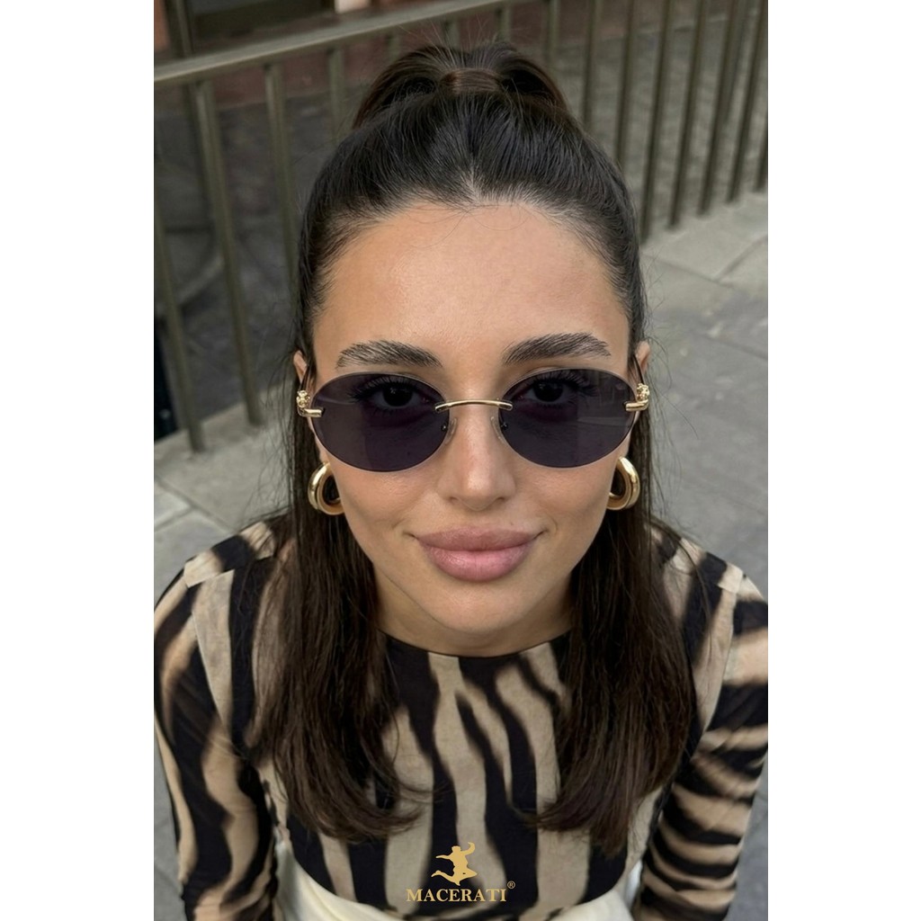 Macerati Cartiess Unisex Elips Siyah Gold Çerçeveli Ultra Hafif UV400 Filtreli Güneş Gözlüğü - Siyah - Altın Güneş Gözlükleri Fiyatı