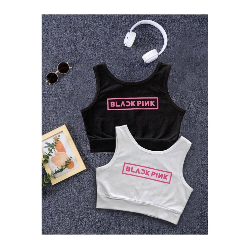 Machetta BlackPink Baskılı Siyah ve Beyaz Renk 2li Crop Bluz 13-14 Yaş Beden Bluz Fiyatı