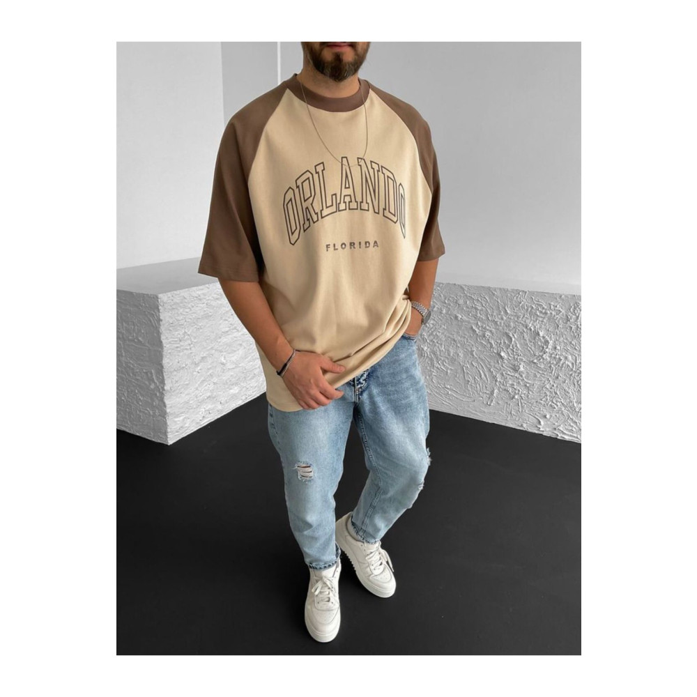 Machetta Orlando Florida Baskılı Bej Oversize T-shirt XL Beden Bayan T-shirt Fiyatı