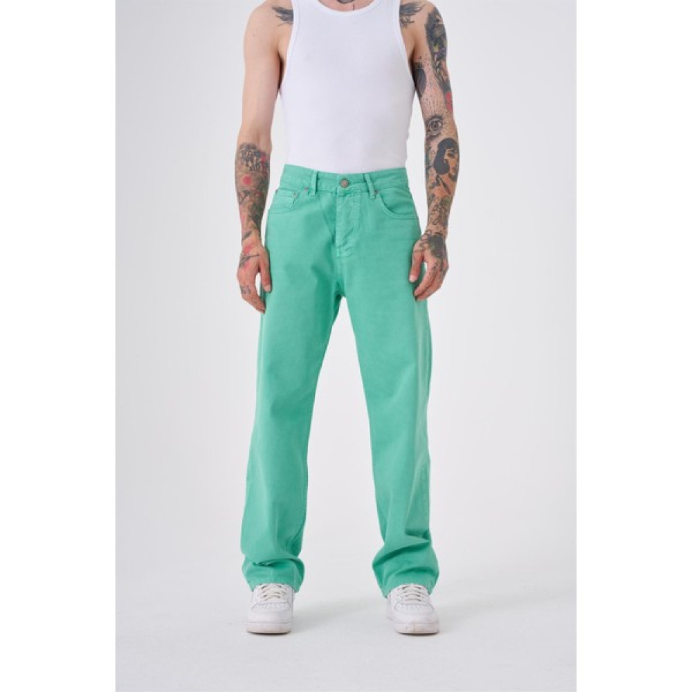 Machinist Dyed Baggy Gabardin Jeans Pantolon Yeşil Erkek Jeans / Kot Pantolon Fiyatı