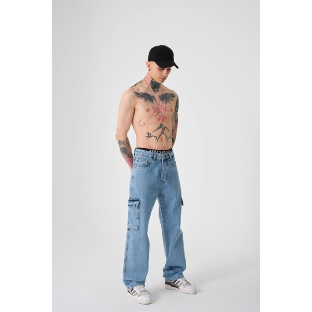Machinist Kargo Cepli Baggy Fıt Jeans Asit Mavi Erkek Jeans / Kot Pantolon Fiyatı