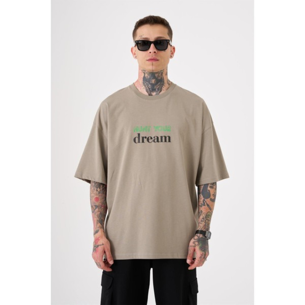 Machinist Unisex Oversize Hunt Your Dream Baskılı Pamuklu T-Shirt Haki Erkek T-shirt Fiyatı