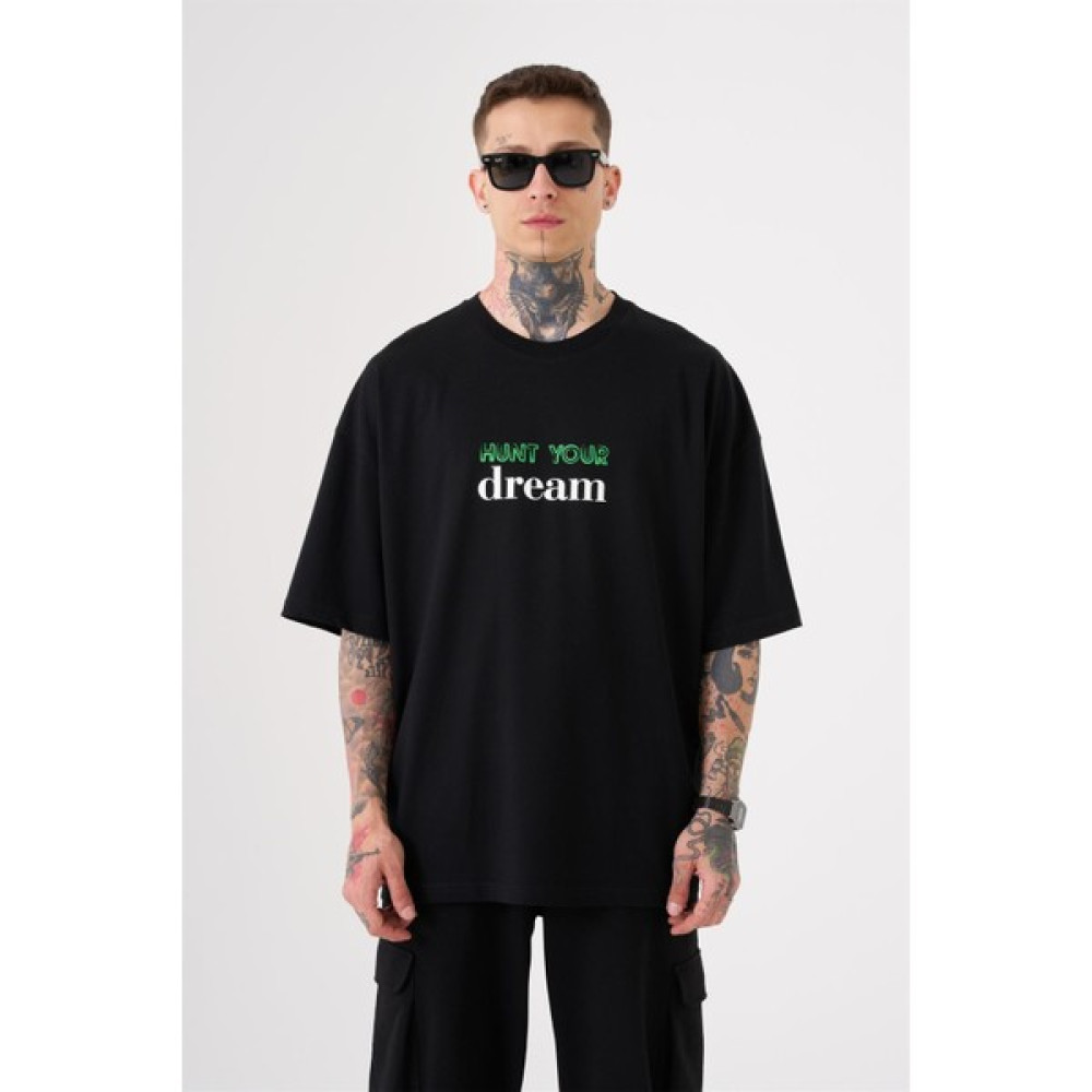 Machinist Unisex Oversize Hunt Your Dream Baskılı Pamuklu T-Shirt Siyah Erkek T-shirt Fiyatı