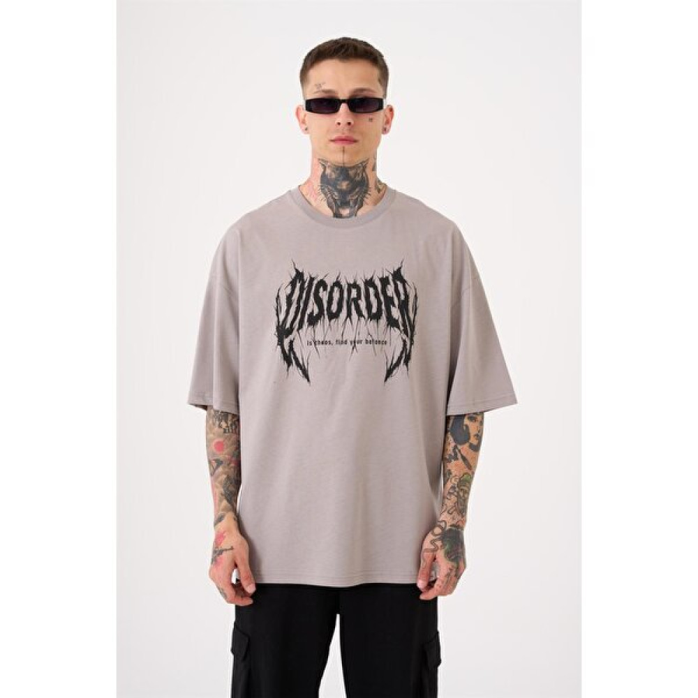Machinist Unisex Oversize Only Blong Baskılı Pamuklu T-Shirt Gri Erkek T-shirt Fiyatı