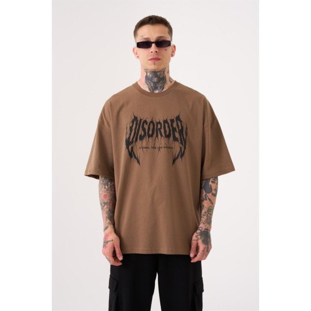 Machinist Unisex Oversize Only Blong Baskılı Pamuklu T-Shirt Kahve Erkek T-shirt Fiyatı