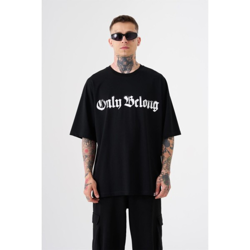 Machinist Unisex Oversize Only Blong Baskılı Pamuklu T-Shirt Siyah Erkek T-shirt Fiyatı