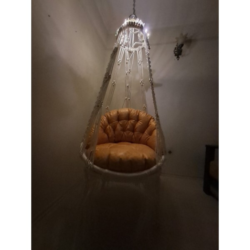 Macrame Swing Minderli Makrome Salıncak LED Süs Dahil - Beyaz Bahçe Salıncağı Fiyatı