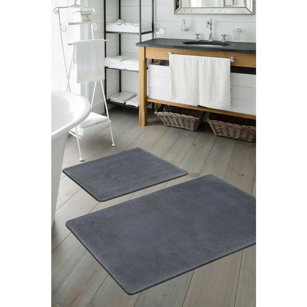 MACRO HOME Peluş Antrasit Kaymaz Taban 2li Banyo Paspası Takımı 50x60 - 100x60 Banyo Tekstili Fiyatı