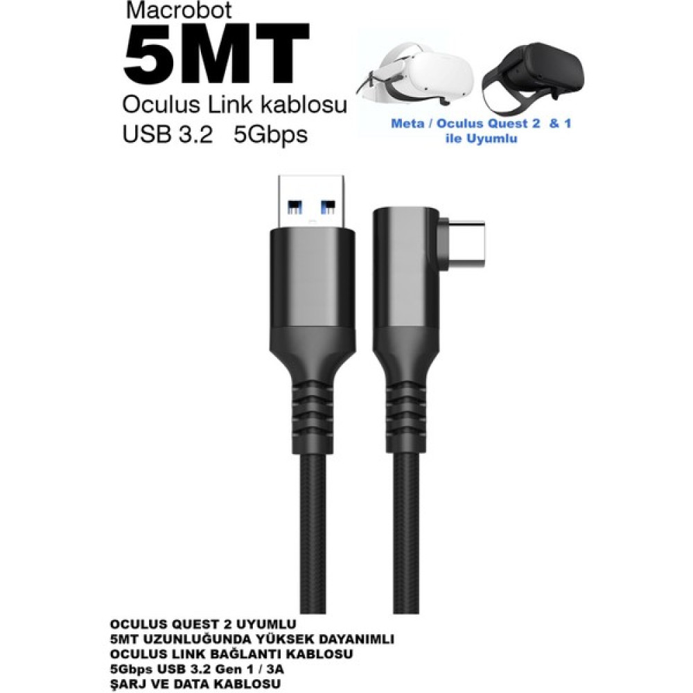 Macrobot Link Kablosu -Meta Quest 3 ve 2 ile Uyumlu - 5mt 5gbps USB 3.2 ( Ince ) M041 Çevre Birimleri Fiyatı