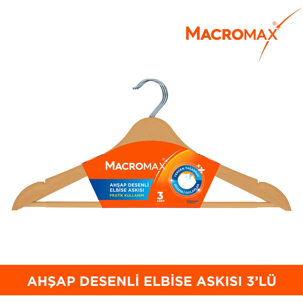 Macromax Ahşap Desenli Elbise Askısı 3'lü - Ahşap Rengi Giyim & İç Giyim Fiyatı