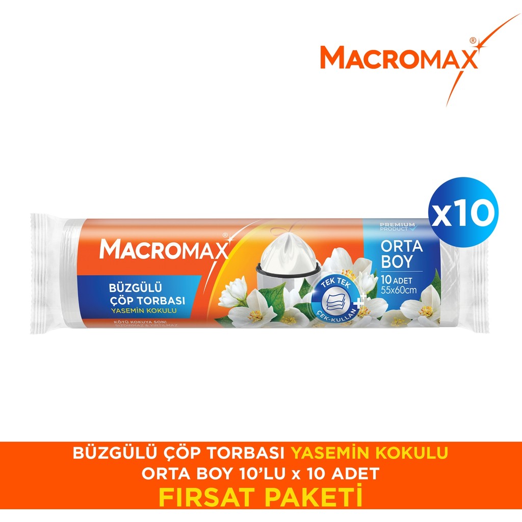 Macromax Büzgülü Çöp Torbası Orta Boy Yasemin Kokulu 10’lu X10 Diğer Fiyatı