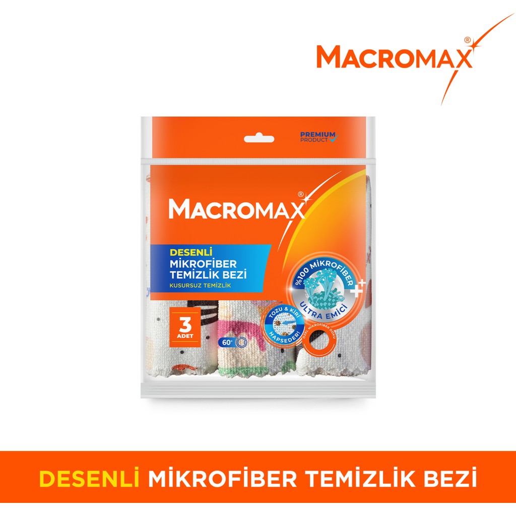 Macromax Desenli Mikrofiber Temizlik Bezi 3'lü Paket, Ultra Emici Toz Alıcı Çok Amaçlı Bez - 0 Deterjan ve Temizlik Ürünleri Fiyatı