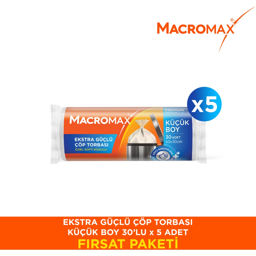 Macromax Ekstra Güçlü Çöp Torbası Küçük Boy - 30 Lu Paket X5 Diğer Fiyatı