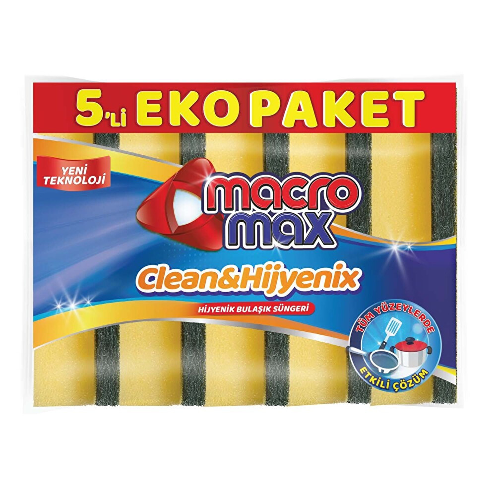 Macromax Klasik Yeşil Düz Sünger 5'Li Temizlik Malzemeleri Fiyatı