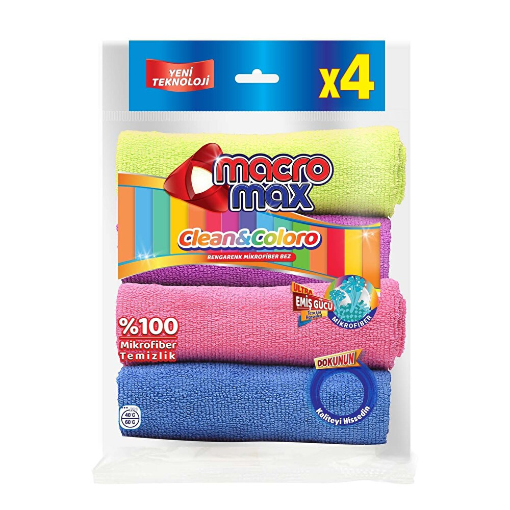 Macromax Rengarenk Mikrofiber Bez 4'Lü Temizlik Malzemeleri Fiyatı
