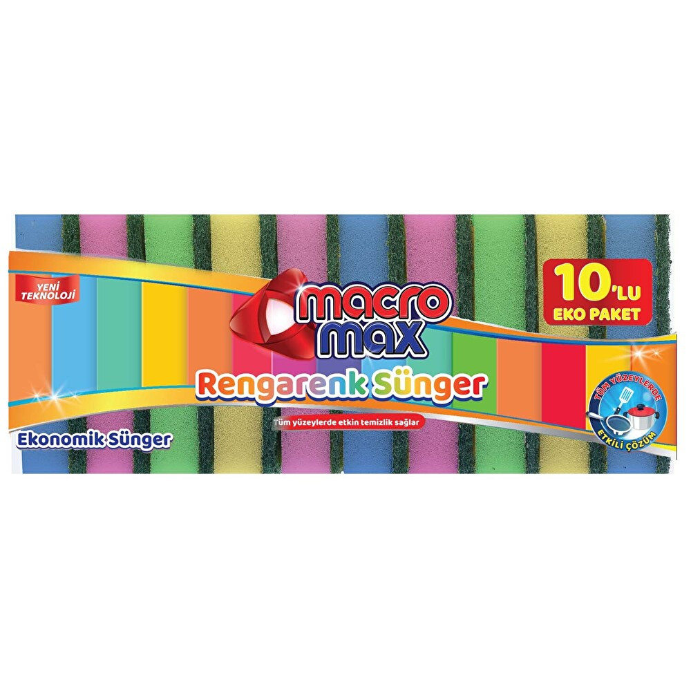 Macromax Rengarenk Sünger 10'Lu Temizlik Malzemeleri Fiyatı