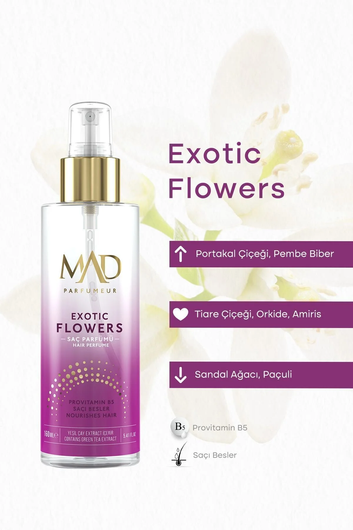 Mad Parfüm Mad Exotic Flowers 160 ML Saç Parfümü" Saç Şekillendirici Sprey Fiyatı