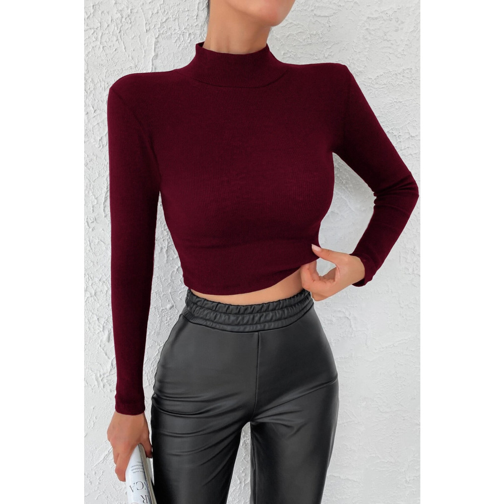 MADALİNA Kadın Bordo Kaşkorse Kumaş Dik Yaka Bluz XL Beden Bluz Fiyatı