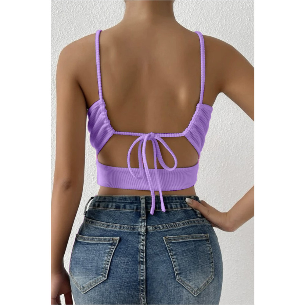 MADALİNA Kadın Lila Kaşkorse Arkadan Bağlamalı Kemerli Crop Top Bluz S Beden Bluz Fiyatı