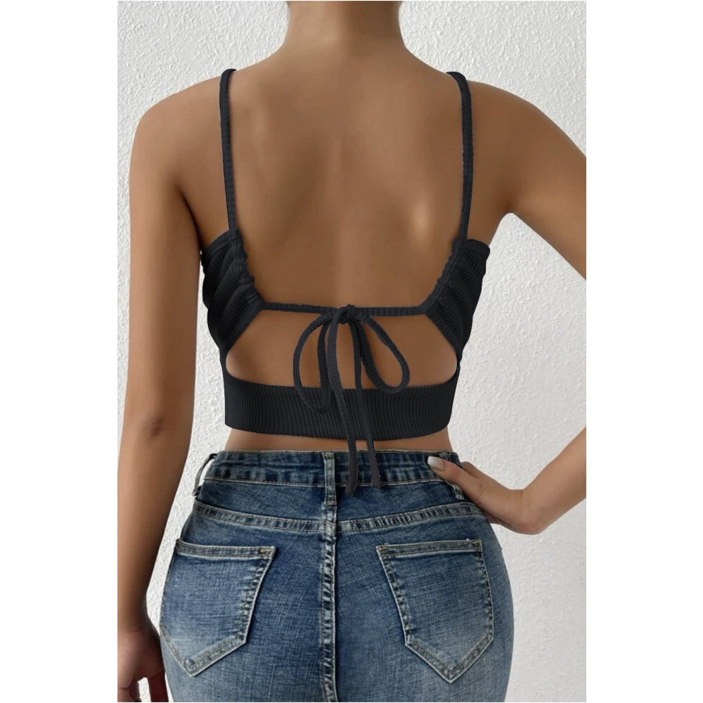 MADALİNA Kadın Siyah Kaşkorse Arkadan Bağlamalı Kemerli Crop Top Bluz S Beden Bluz Fiyatı