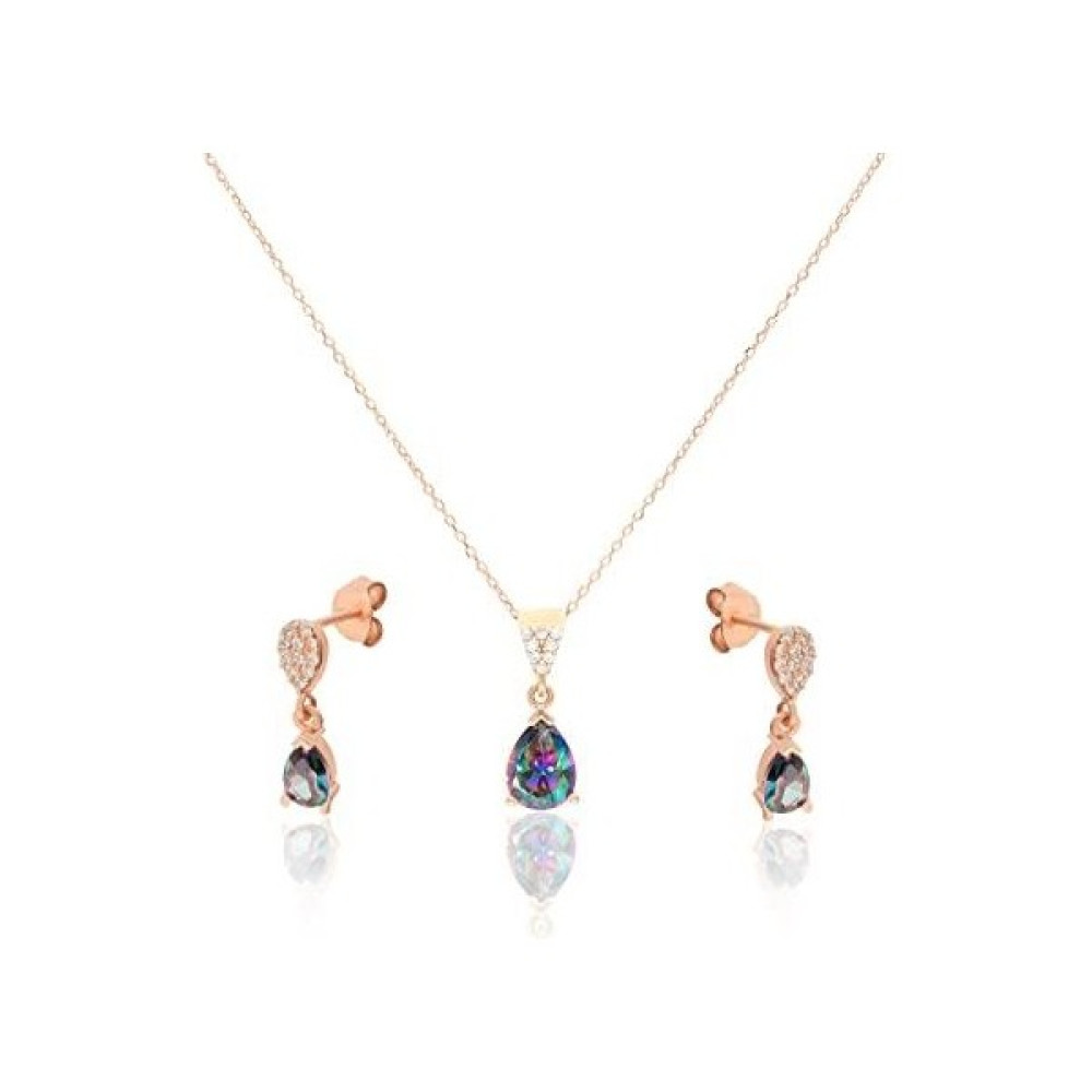 Madam Matmazel Sevgililer Günü Hediyesi Mistik Topaz Gümüş Kadın 925 Ayar Gerçek Gümüş Pembe Altın, Küpe, Kolye Takı Seti - Rose Gold Gümüş Kolye Fiyatı