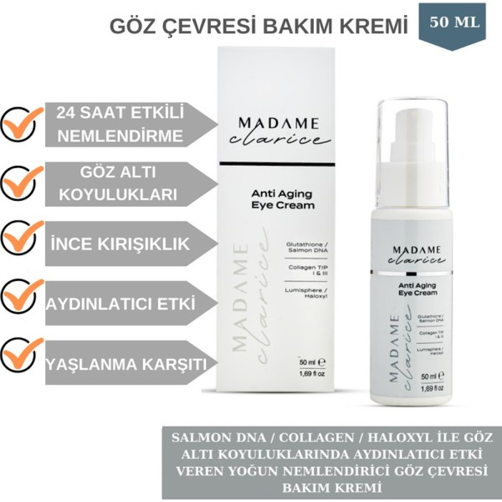 Madame Clarice Göz Çevresi Bakım Kremi 50ML Salmon Dna ve Collagen Içeriği ile Yaşlanma Karşıtı ve Yoğun Nemlendirme Göz Kremi Fiyatı