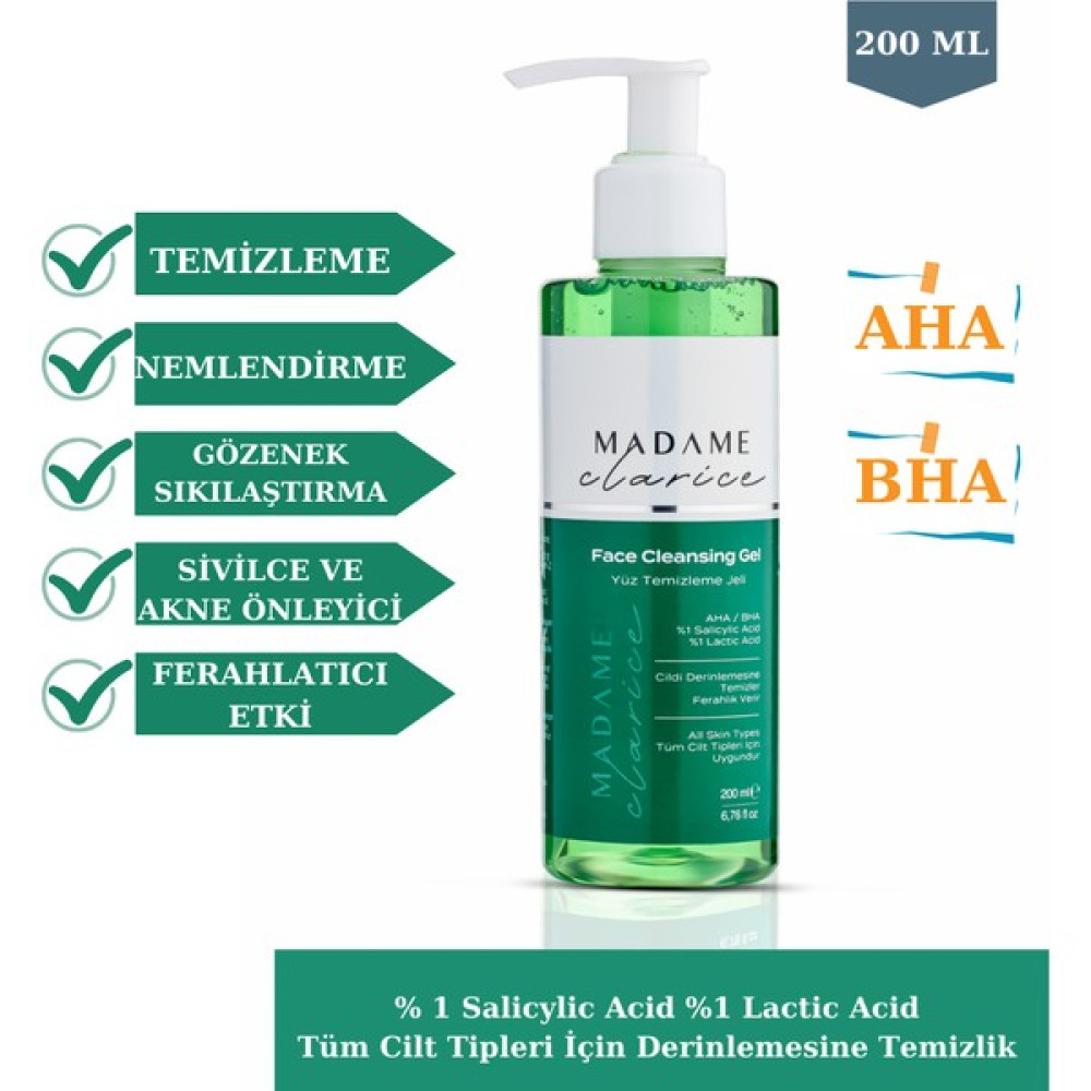 Madame Clarice Tüm Cilt Tipleri İçin Akne ve Siyah Nokta Karşıtı Yüz Temizleme Jeli 200 ml Cilt Temizleme ve Peeling Fiyatı