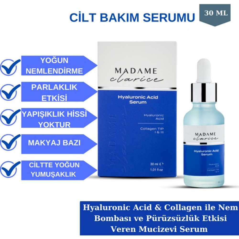 Madame Clarice Yoğun Nemlendirici Bakım Serumu Tüm Cilt Tipleri İçin Hyaluronic Acid Collagen Serum Anti-Aging / Yaşlanma Karşıtı Fiyatı