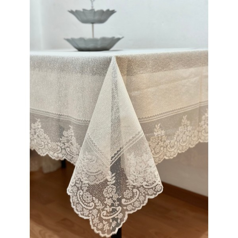 Madame Clean Çini Desenli Dertsiz Leke Tutmaz Dantelli Masa Örtüsü Krem 160X220 cm - 160 x 220 cm Masa Örtüsü Fiyatı