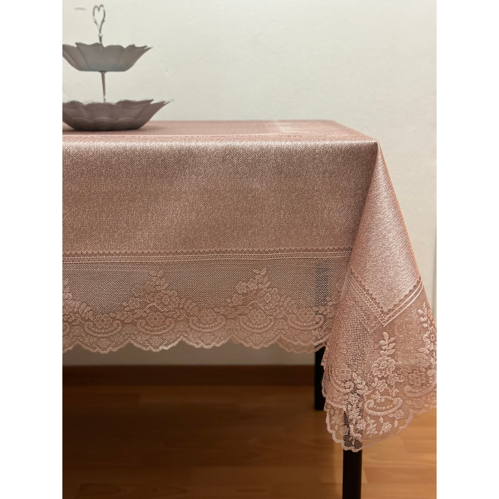 Madame Clean Çini Desenli Dertsiz Leke Tutmaz Dantelli Masa Örtüsü Pudra 160X220 cm - 160 x 220 cm SSD / Solid State Drive Fiyatı