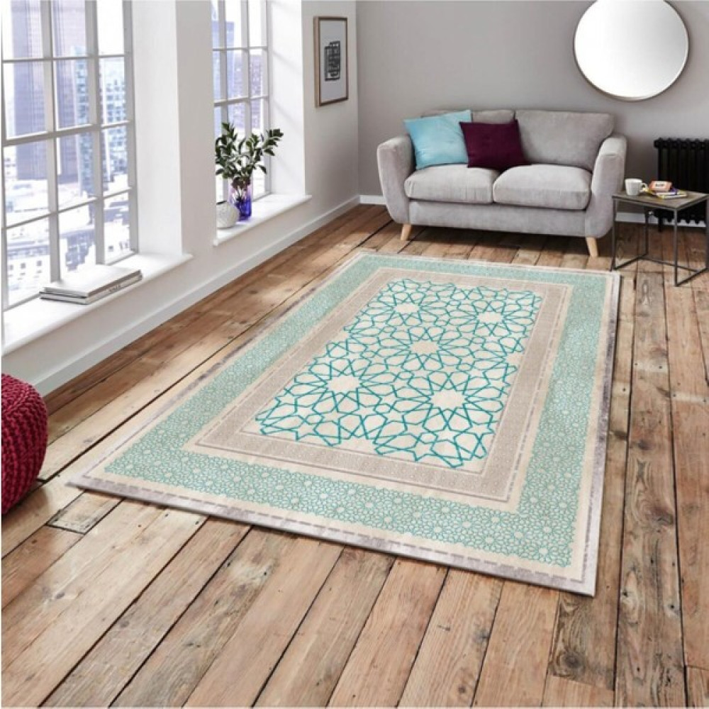 Madame Clean Çini Mavi Model Ipek Kadife Lastikli Halı Örtüsü - 160 x 230 cm - Renkli Salon & Oturma Odası Tekstili Fiyatı