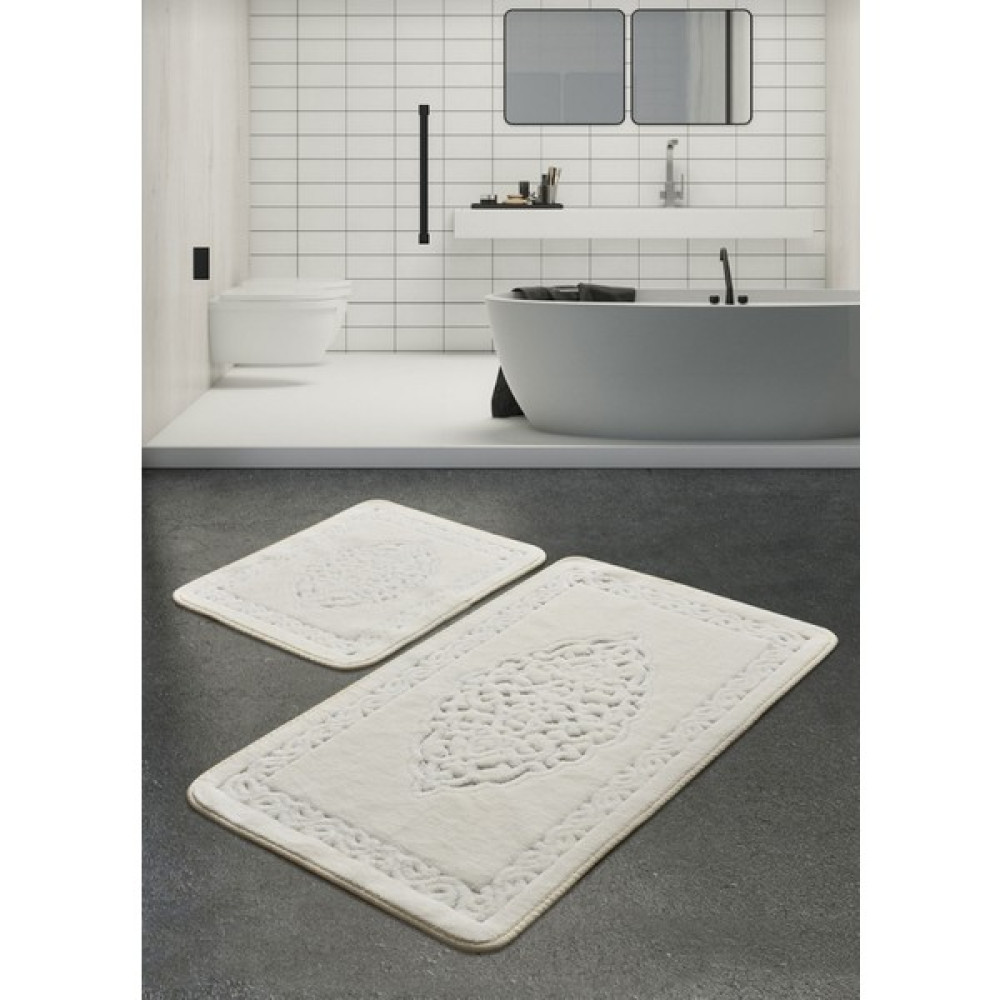 Madame Clean Cotton Eco 2li Pamuklu Banyo Paspas Seti Osmanlı Desen Krem - 60x100 50x60 Klozet Takımı Fiyatı