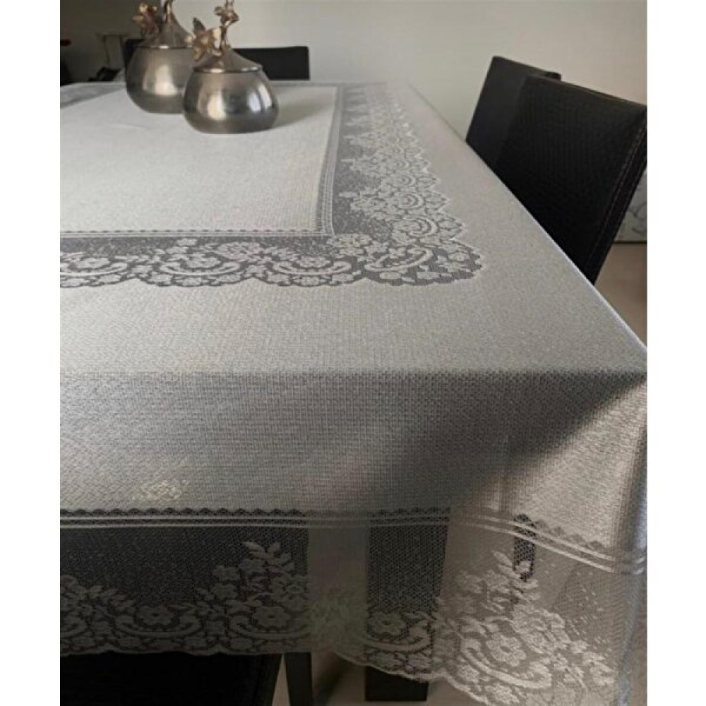 Madame Clean Dertsiz Tül Masa Örtüsü Şık Tasarım Dantelli Gri 160X220 - 160 x 220 cm Masa Örtüsü Fiyatı