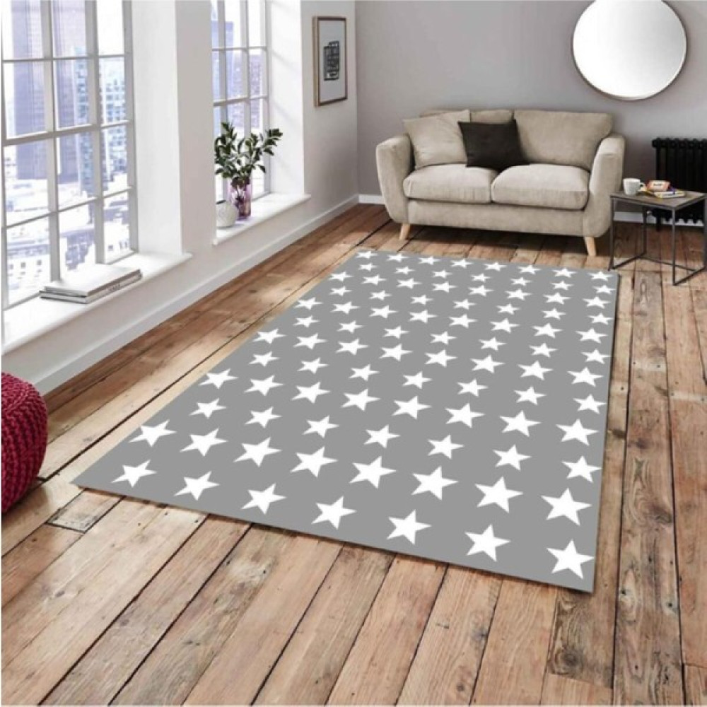 Madame Clean Gri Yıldız Model Ipek Kadife Lastikli Halı Örtüsü - 160 x 230 cm - Renkli Salon & Oturma Odası Tekstili Fiyatı