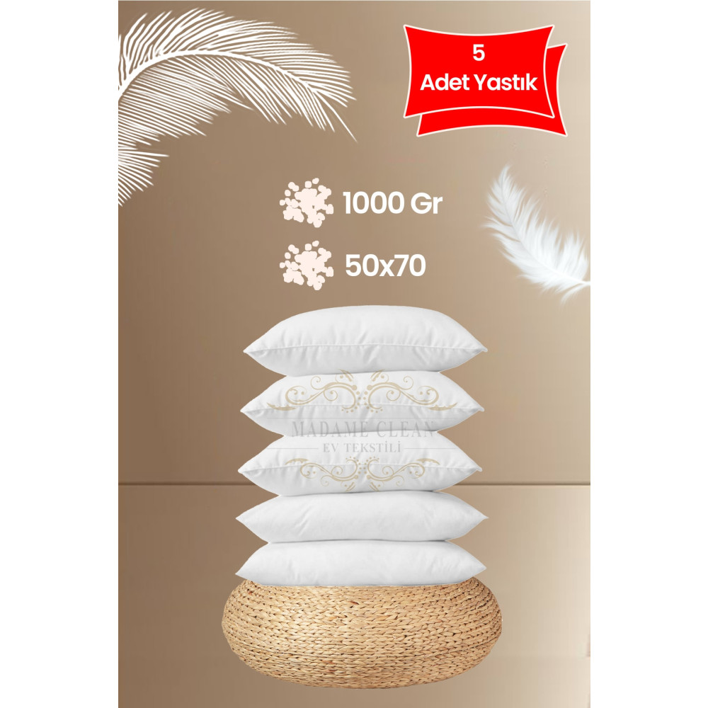 Madame Clean Home 5 Adet Antialerjik 50x70 Boncuk Slikon Yastık 1000 Gr/ Yastık Fiyatı