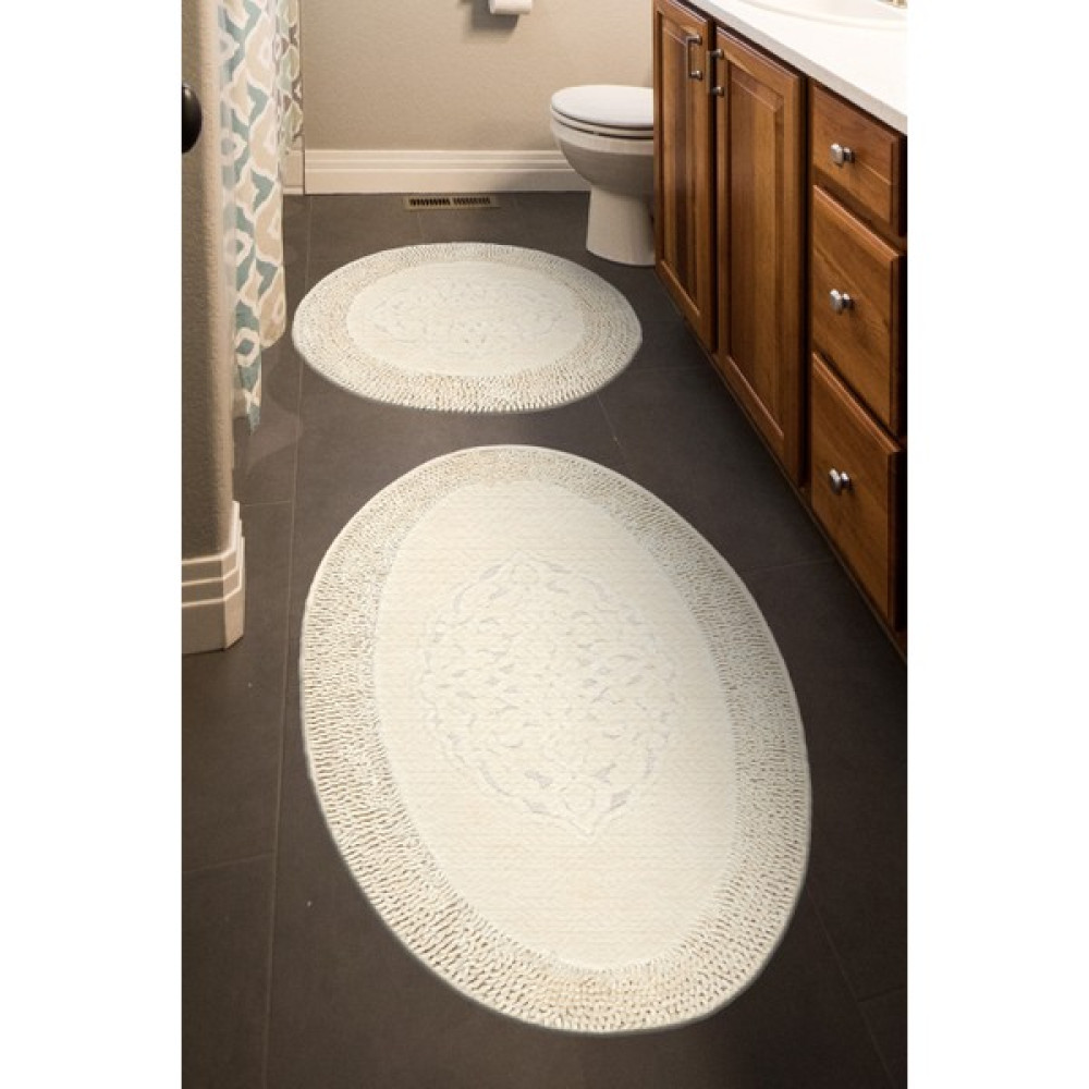 Madame Clean Tiffany Oval 2'li Pamuklu Klozet Takımı Krem Banyo Paspas Seti - 60x100 50x60 Klozet Takımı Fiyatı