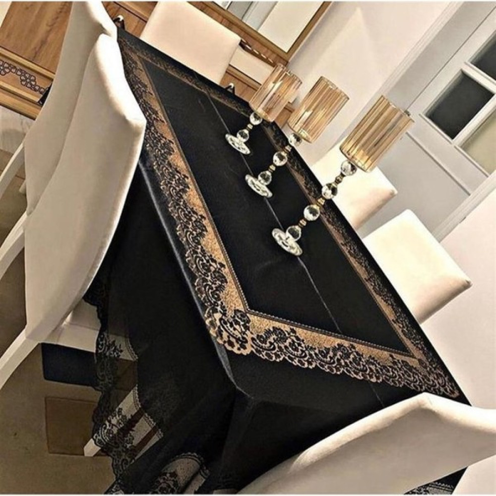 Madame Clean Tül Masa Örtüsü Şık Tasarım Dantelli Dertsiz 160X220 - 160 x 220 cm - Siyah Masa Örtüsü Fiyatı